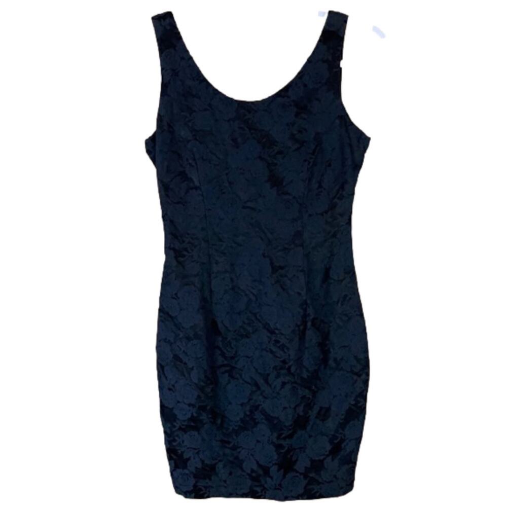 Vintage Jessica McClintock Gunne Sax Black Floral Jacquard Mini Dress Size 5 6